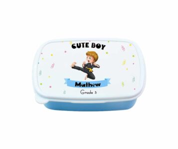 Lunchbox Blauw Bedrukt Schuin boven2