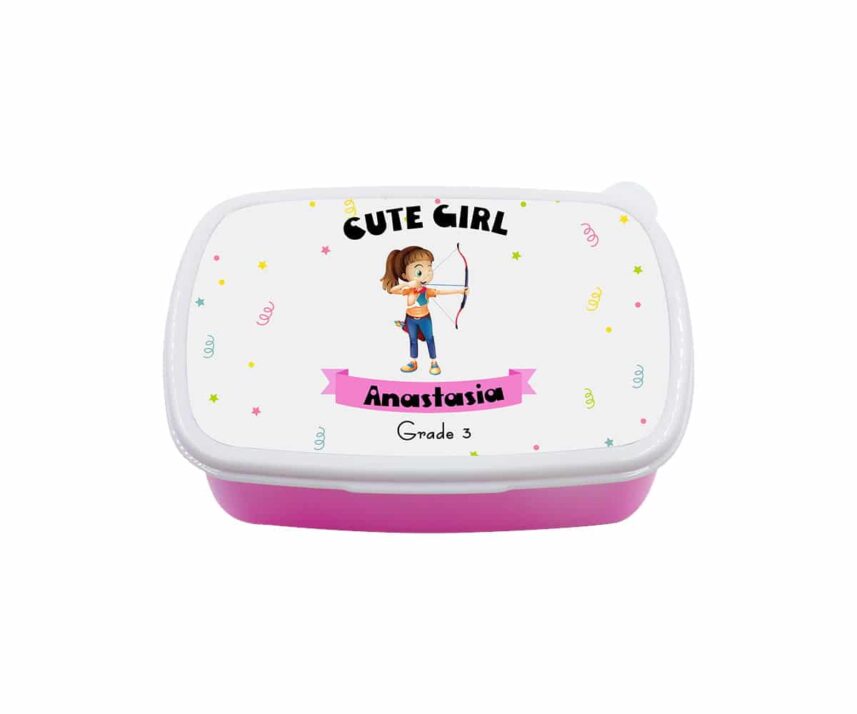 Lunchbox Roze Bedrukt Schuin boven